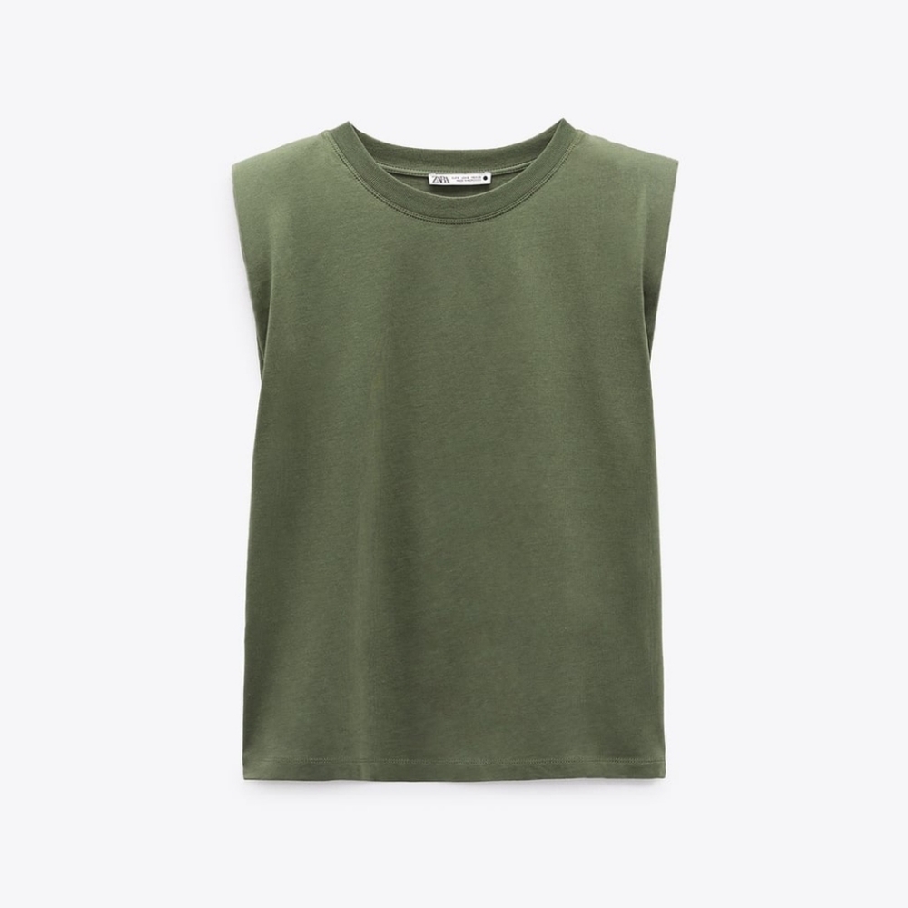 Zara SHOULDER PAD TOP Khakie/Olive - Size Small